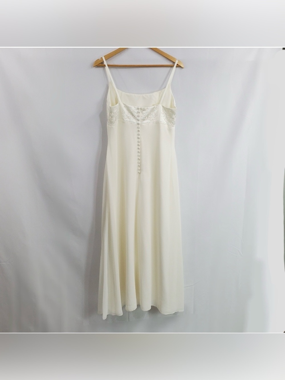 Vintage Off White Satin Wedding Dress Spaghetti Straps Beaded Size M - Picture 2 of 11